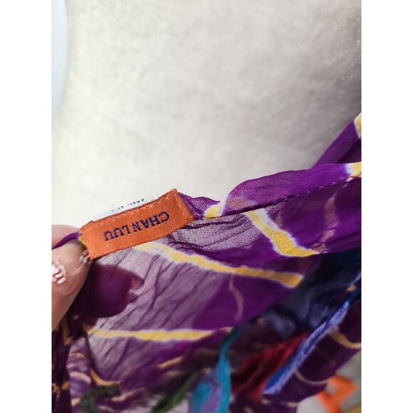 Chan Luu Scarf Sari Silk Purple Shreded Artsy Whimsy Tiedye Bohemian Fairycore - Picture 10 of 12